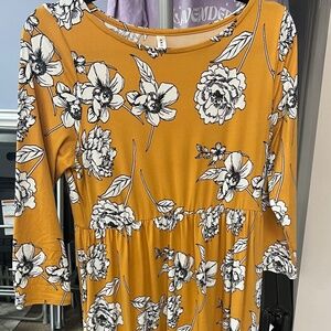 Emeral Brand 3/4 sleeve mustard Floral dress